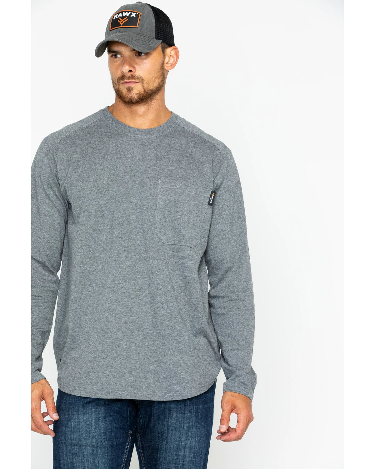 Hawx Men's Solid Pocket Crew Long Sleeve Work T-Shirt - Big & Tall Heather Blue 10 Hawx Men's Solid Pocket Crew Long Sleeve Work T-Shirt - Big & Tall Heather Blue - Image 8