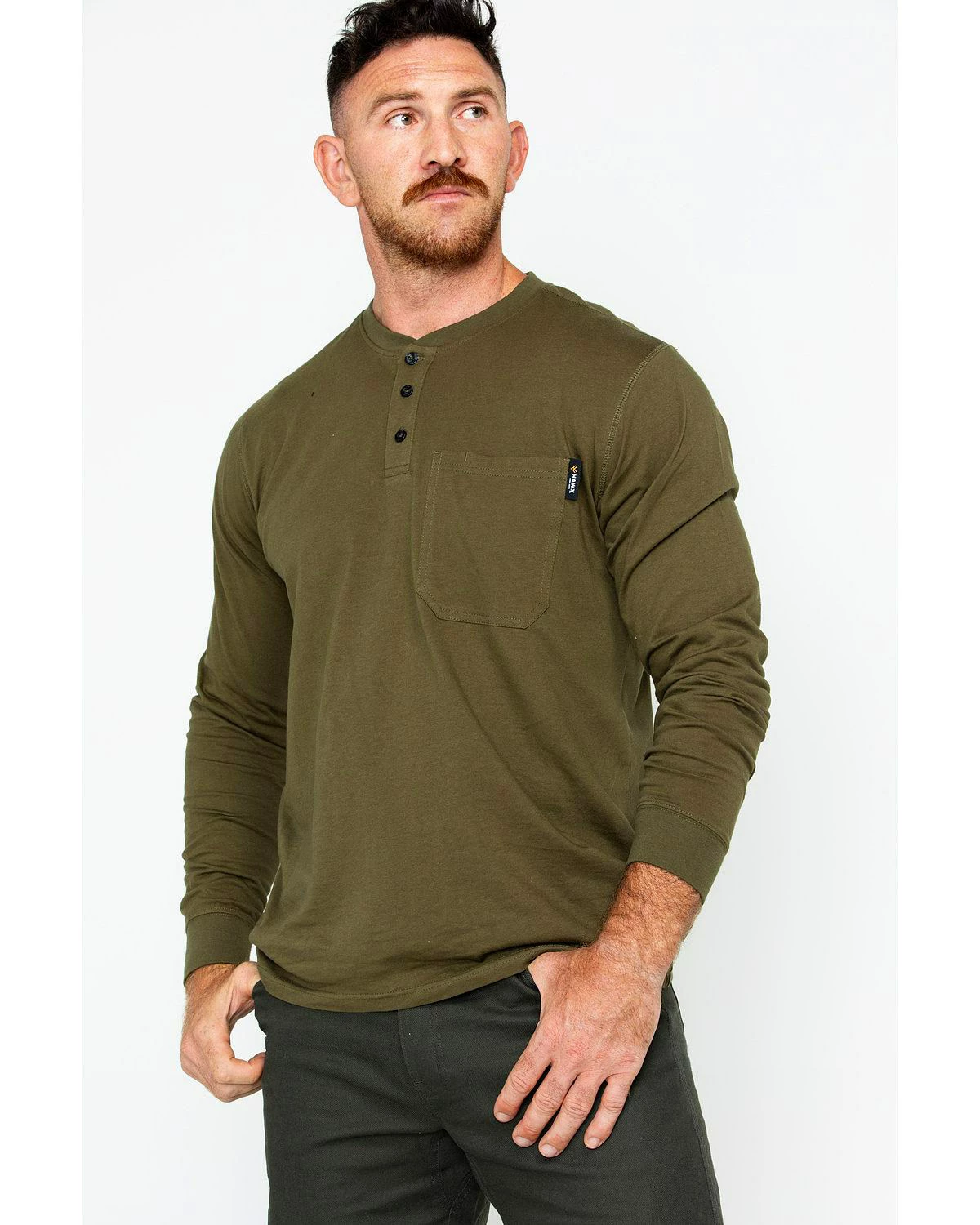 Hawx Men's Pocket Henley Work Shirt - Big & Tall Olive 10 Hawx Men's Pocket Henley Work Shirt - Big & Tall Olive - Image 8