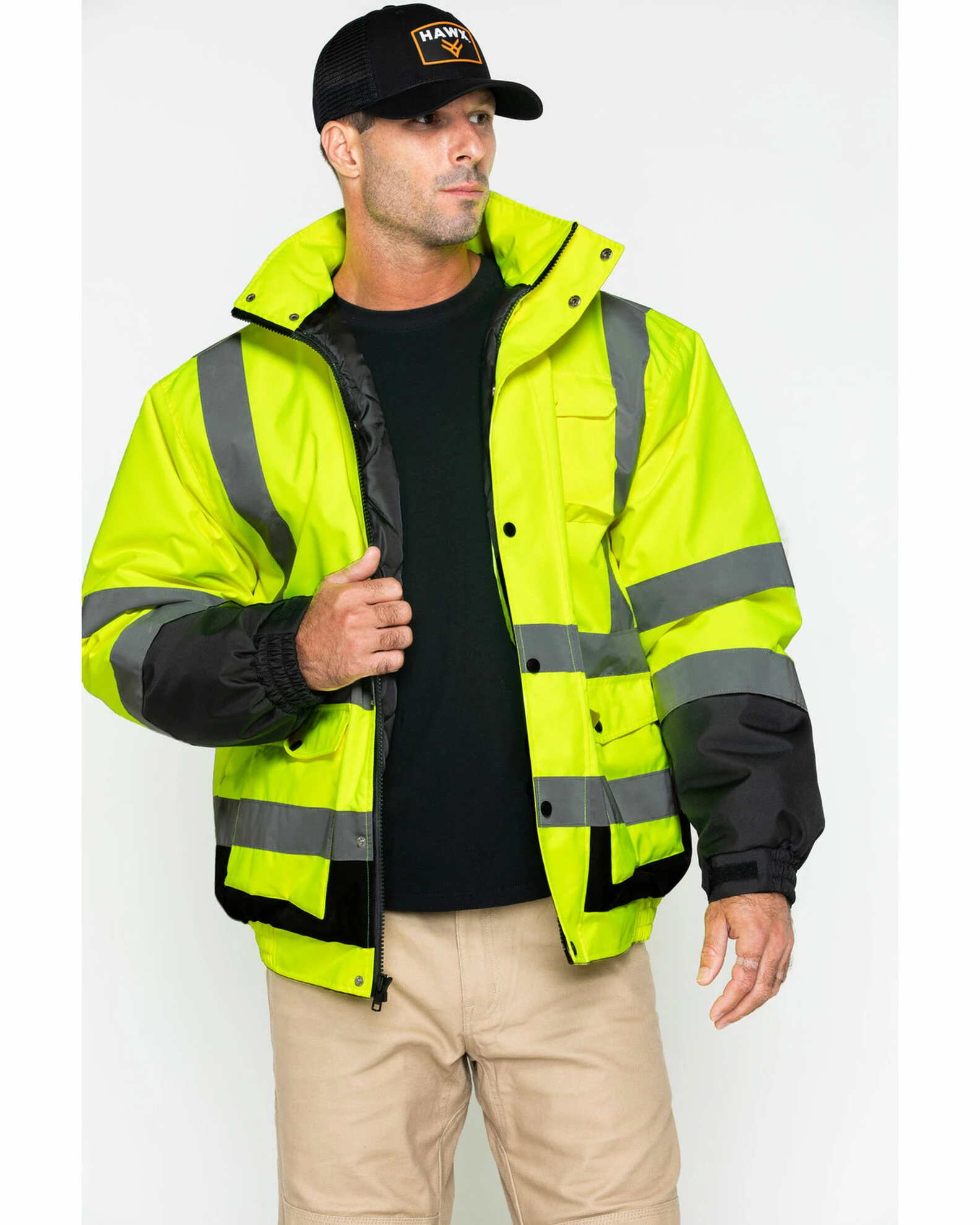 Hawx Men's 3-In-1 Bomber Hi-Vis Reflective Work Jacket Yellow 3 Hawx Men's 3-In-1 Bomber Hi-Vis Reflective Work Jacket Yellow