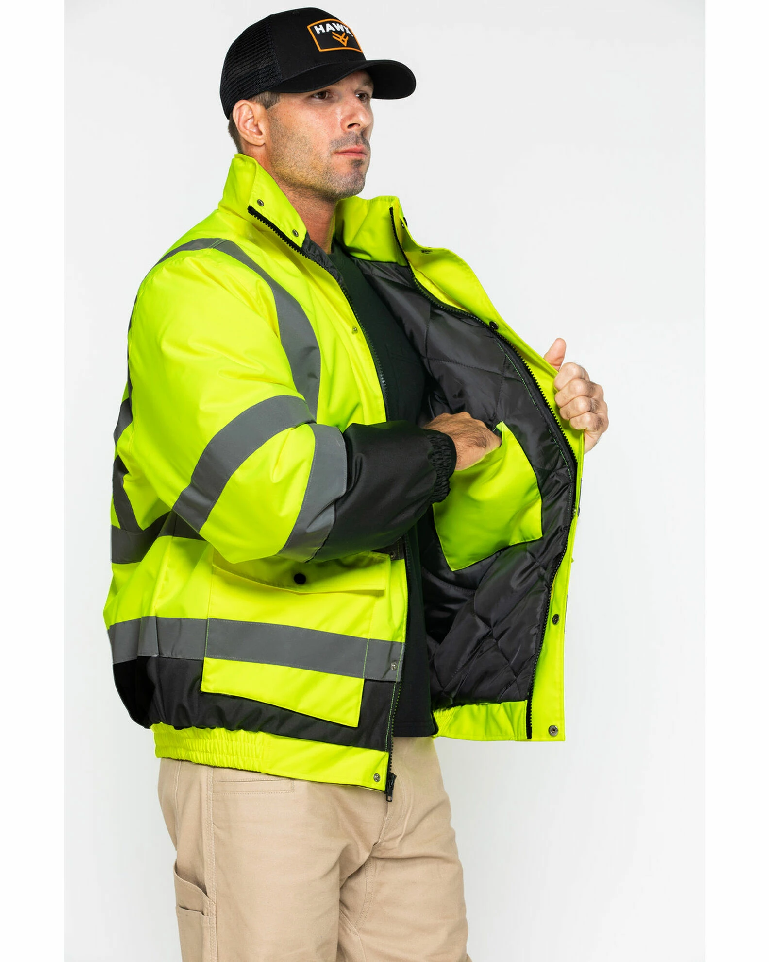 Hawx Men's 3-In-1 Bomber Hi-Vis Reflective Work Jacket Yellow 7 Hawx Men's 3-In-1 Bomber Hi-Vis Reflective Work Jacket Yellow - Image 5