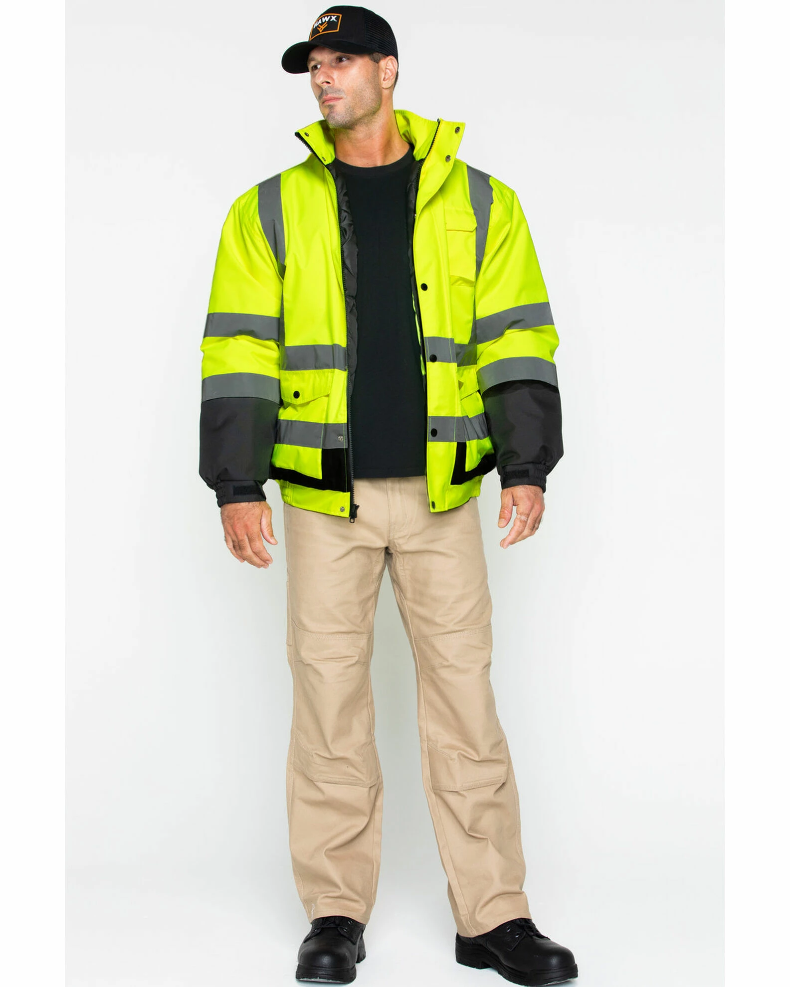 Hawx Men's 3-In-1 Bomber Hi-Vis Reflective Work Jacket Yellow 8 Hawx Men's 3-In-1 Bomber Hi-Vis Reflective Work Jacket Yellow - Image 6