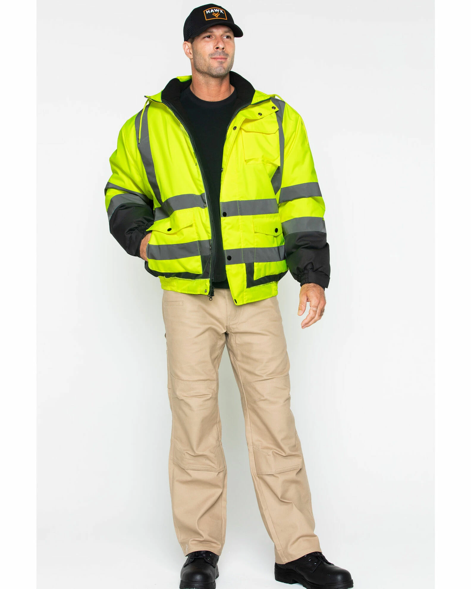 Hawx Men's High-Visibility Bomber Work Jacket Yellow 6 Hawx Men's High-Visibility Bomber Work Jacket Yellow - Image 4