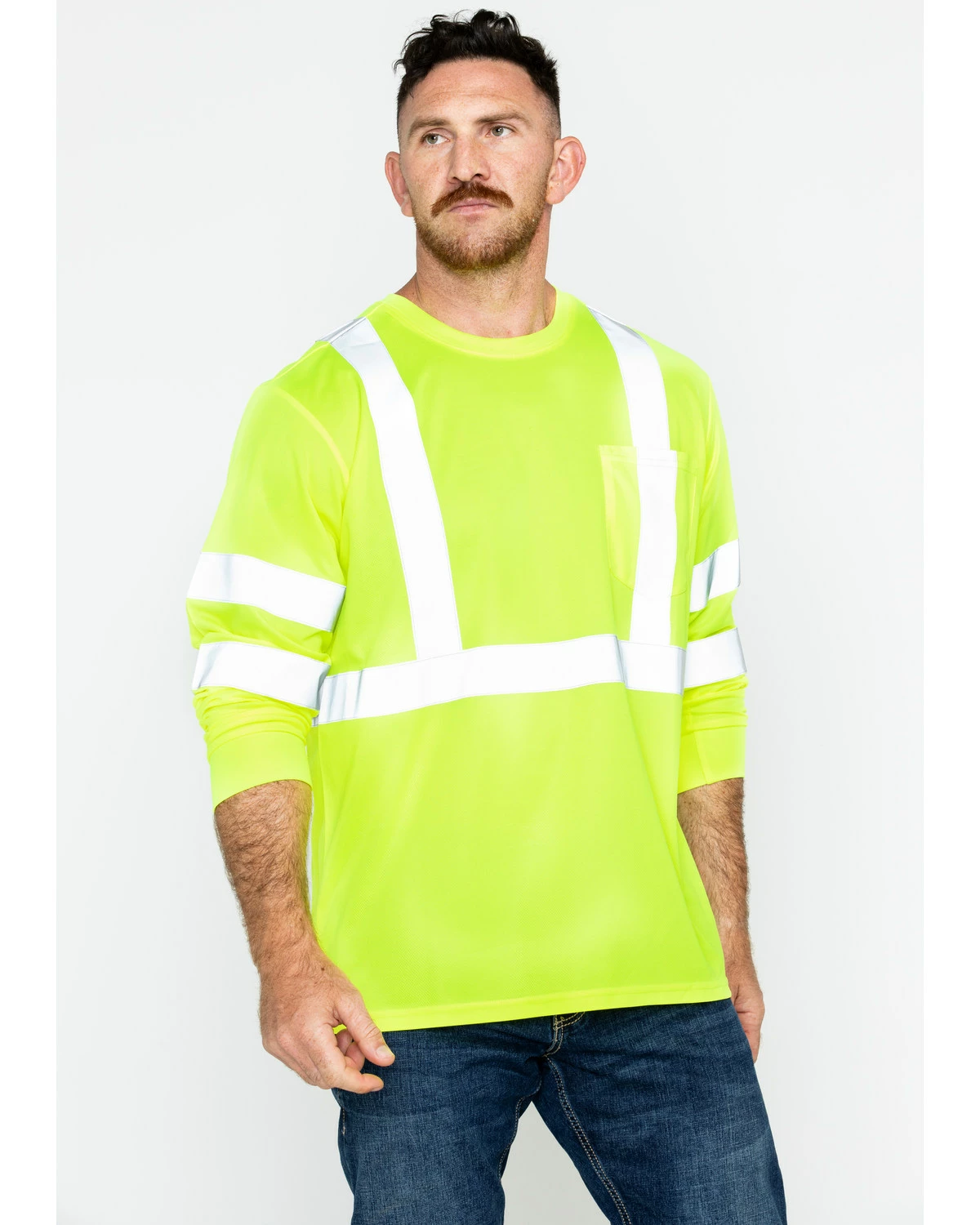 Hawx Men's Hi-Vis Reflective Long Sleeve Work Tee - Big & Tall Yellow 9 Hawx Men's Hi-Vis Reflective Long Sleeve Work Tee - Big & Tall Yellow - Image 7
