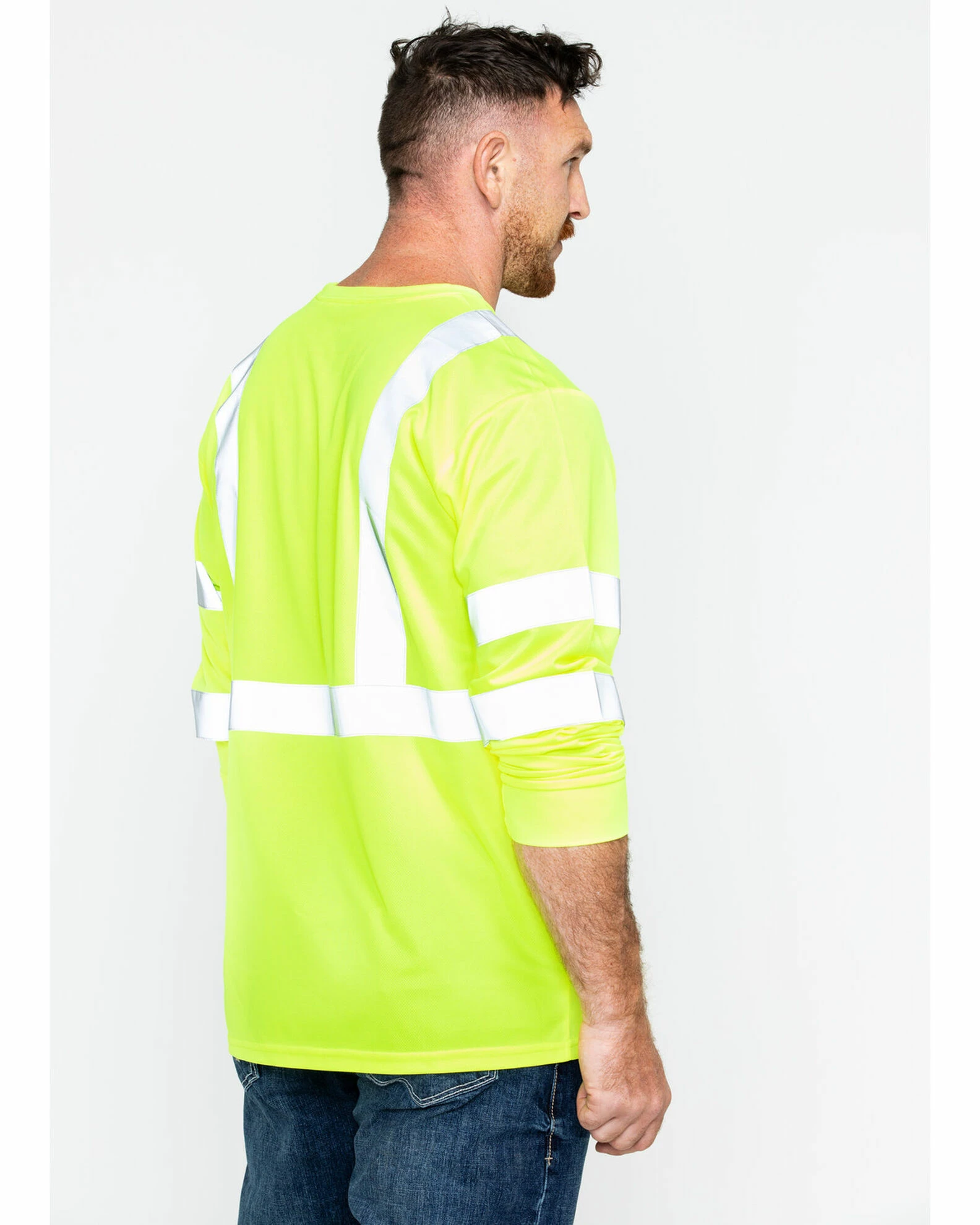 Hawx Men's Hi-Vis Reflective Long Sleeve Work Tee - Big & Tall Yellow 4 Hawx Men's Hi-Vis Reflective Long Sleeve Work Tee - Big & Tall Yellow - Image 2