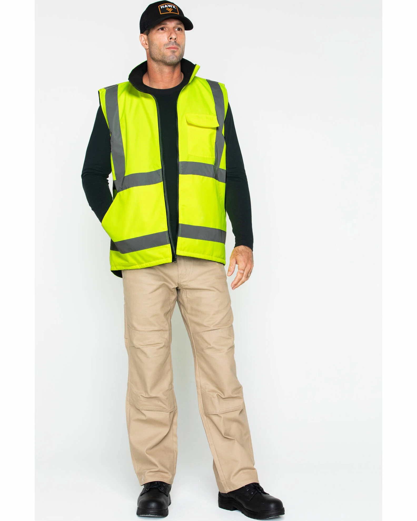 Hawx Men's Reversible Reflective Work Vest Yellow 8 Hawx Men's Reversible Reflective Work Vest Yellow - Image 6