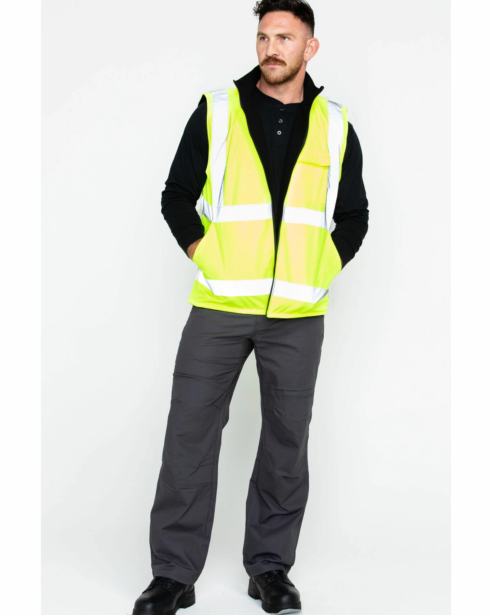 Hawx Men's Reversible Hi-Vis Reflective Work Vest - Big & Tall Yellow 8 Hawx Men's Reversible Hi-Vis Reflective Work Vest - Big & Tall Yellow - Image 6