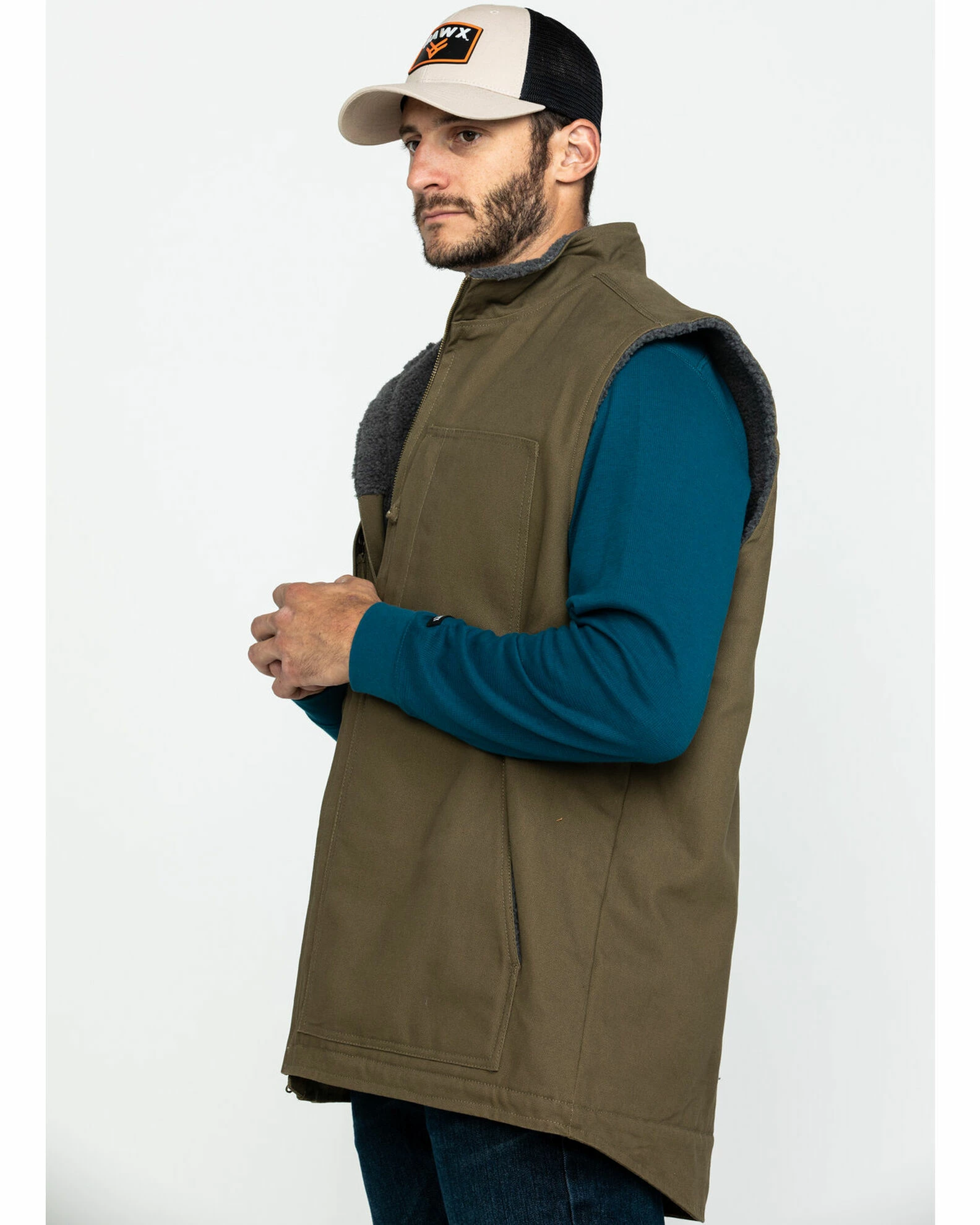Hawx Men's Olive Canvas Sherpa Lined Work Vest 5 Hawx Men's Olive Canvas Sherpa Lined Work Vest - Image 3