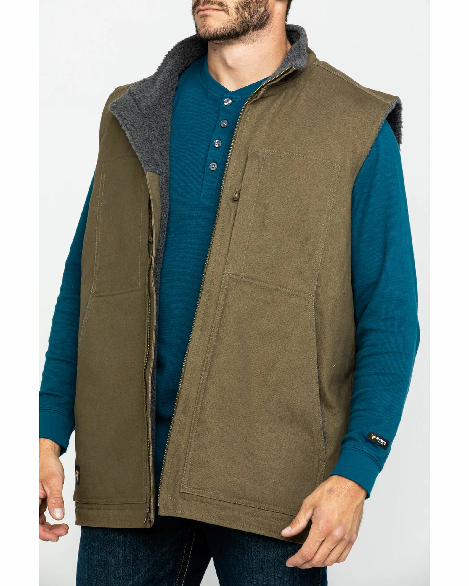 Hawx Men's Olive Canvas Sherpa Lined Work Vest 6 Hawx Men's Olive Canvas Sherpa Lined Work Vest - Image 4
