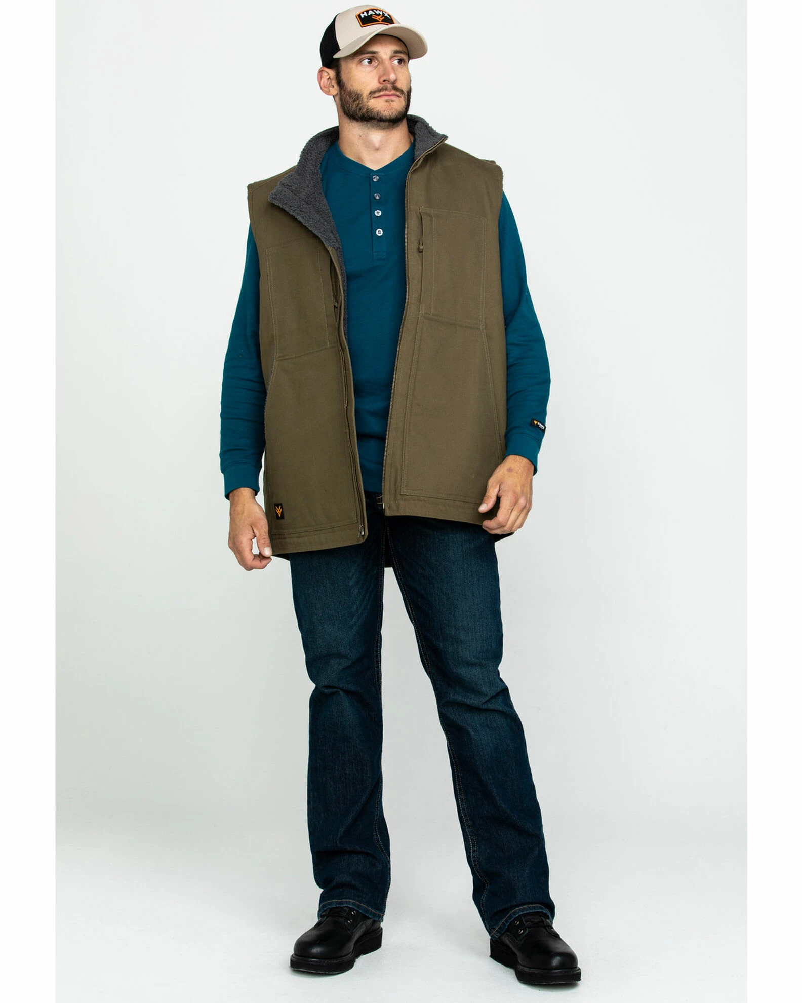 Hawx Men's Olive Canvas Sherpa Lined Work Vest 8 Hawx Men's Olive Canvas Sherpa Lined Work Vest - Image 6