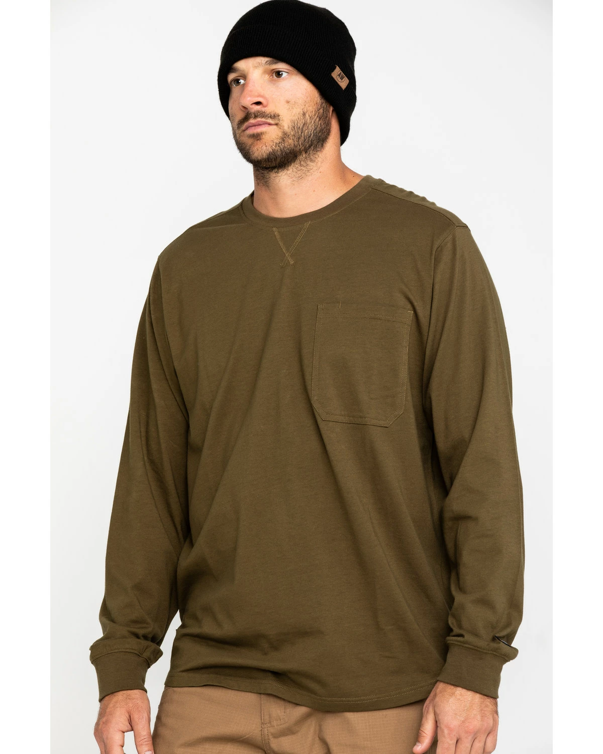 Hawx Men's Olive Pocket Long Sleeve Work T-Shirt 9 Hawx Men's Olive Pocket Long Sleeve Work T-Shirt - Image 7