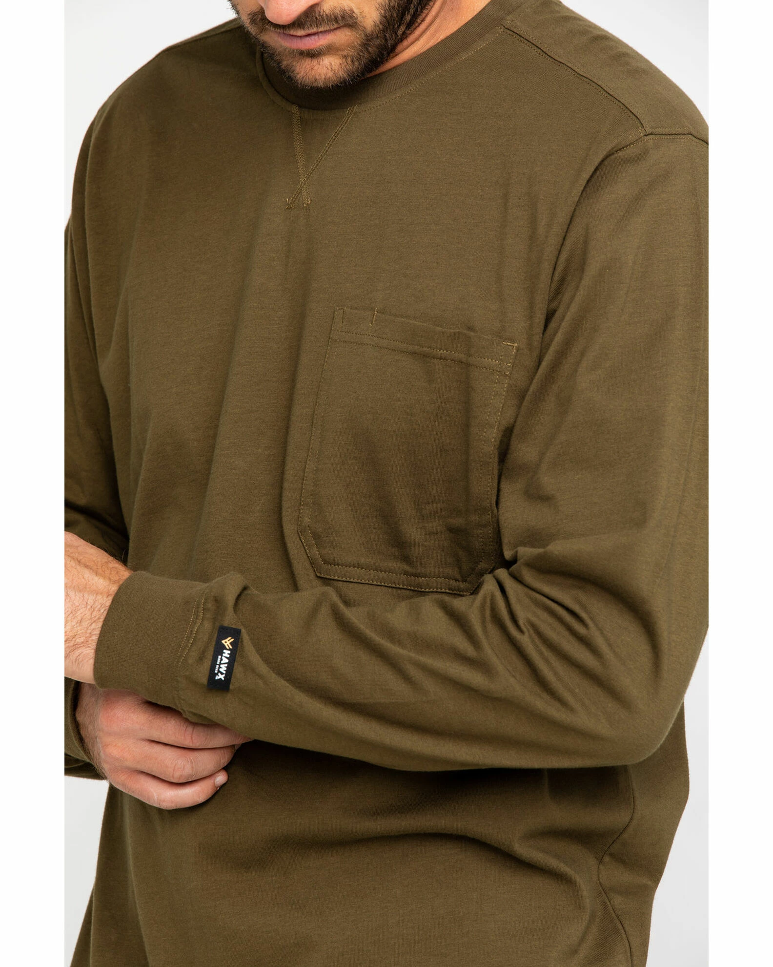 Hawx Men's Olive Pocket Long Sleeve Work T-Shirt - Big 6 Hawx Men's Olive Pocket Long Sleeve Work T-Shirt - Big - Image 4