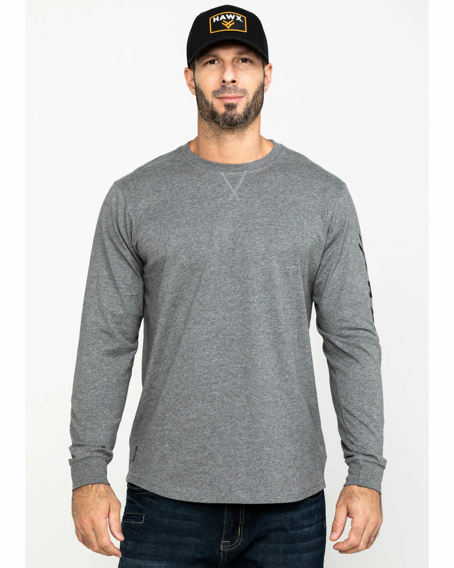 Hawx Men's Grey Logo Long Sleeve Work T-Shirt Heather Grey 3 Hawx Men's Grey Logo Long Sleeve Work T-Shirt Heather Grey