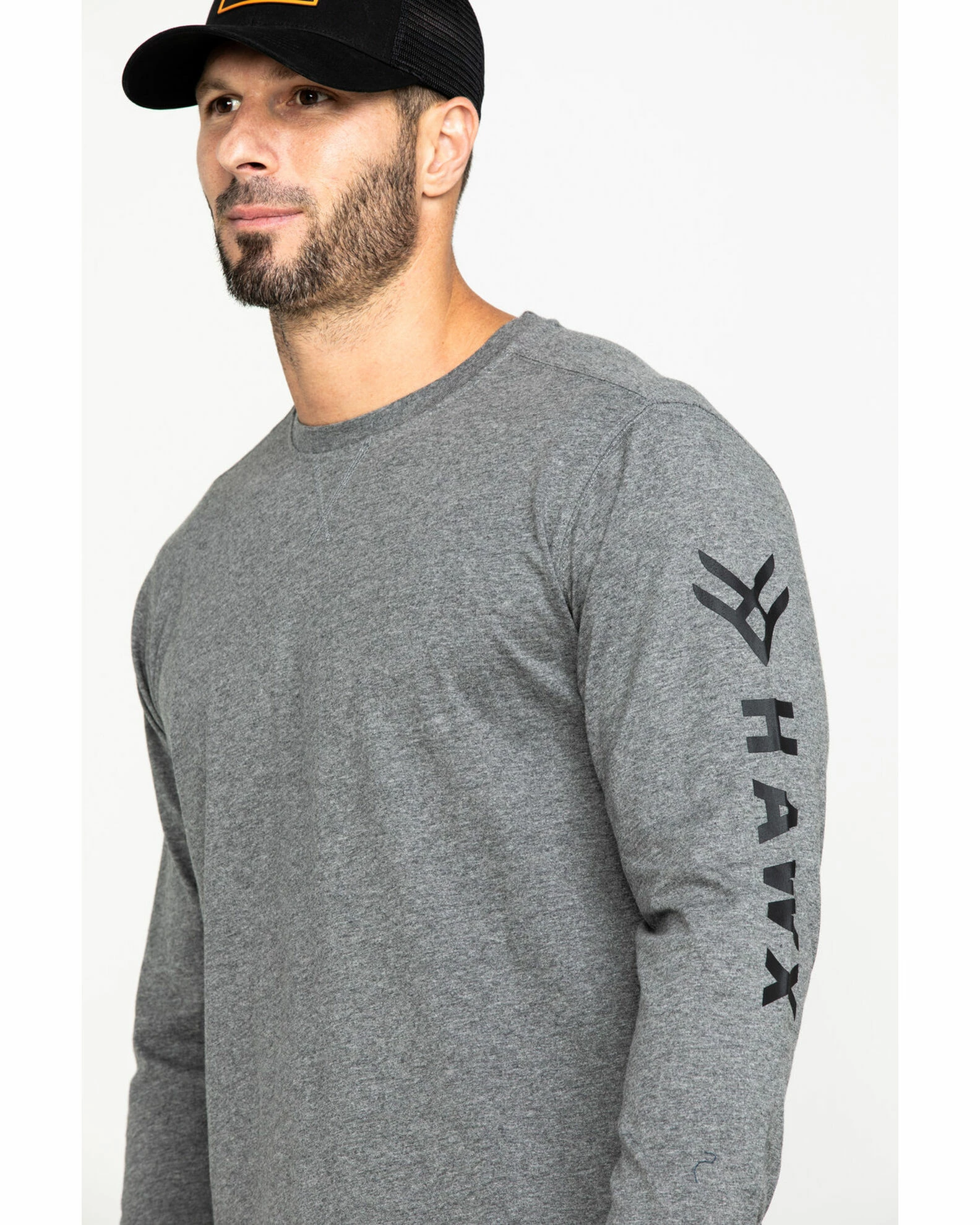 Hawx Men's Grey Logo Long Sleeve Work T-Shirt Heather Grey 7 Hawx Men's Grey Logo Long Sleeve Work T-Shirt Heather Grey - Image 5