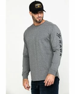 Hawx Men's Grey Logo Sleeve Long Sleeve Work T-Shirt - Tall  Heather Grey -Hawx Shop 2000283439 070 P3