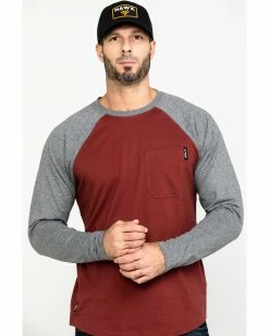 Hawx Men's Red Baseball Raglan Crew Long Sleeve Work Shirt Charcoal