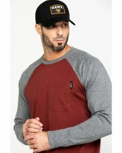 Hawx Men's Red Baseball Raglan Crew Long Sleeve Work Shirt Charcoal -Hawx Shop 2000283440 022 P5