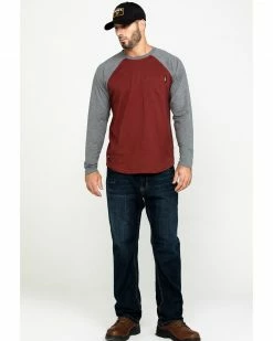 Hawx Men's Red Baseball Raglan Crew Long Sleeve Work Shirt Charcoal -Hawx Shop 2000283440 022 P6