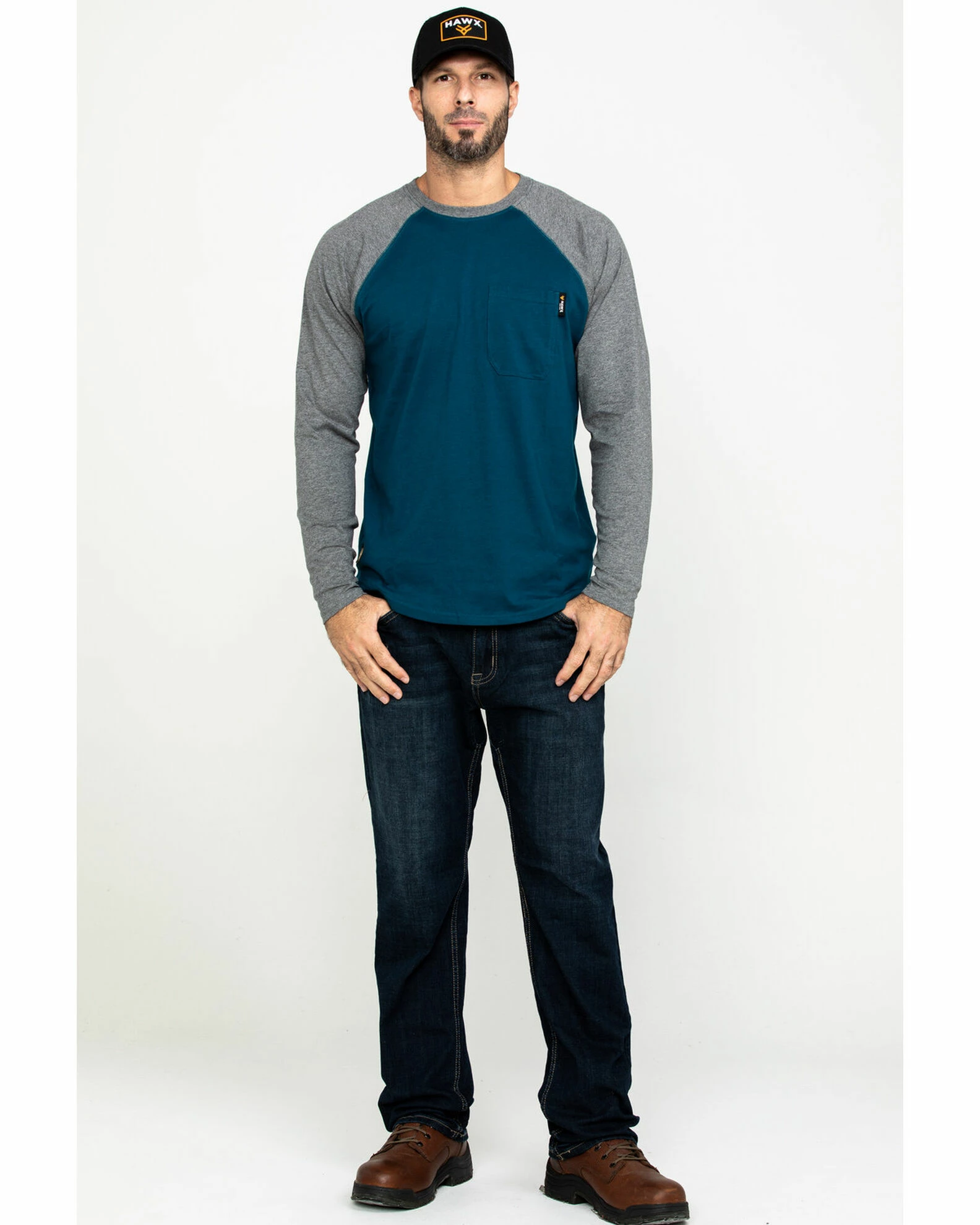 Hawx Men's Charcoal Baseball Raglan Crew Long Sleeve Work Shirt 8 Hawx Men's Charcoal Baseball Raglan Crew Long Sleeve Work Shirt - Image 6