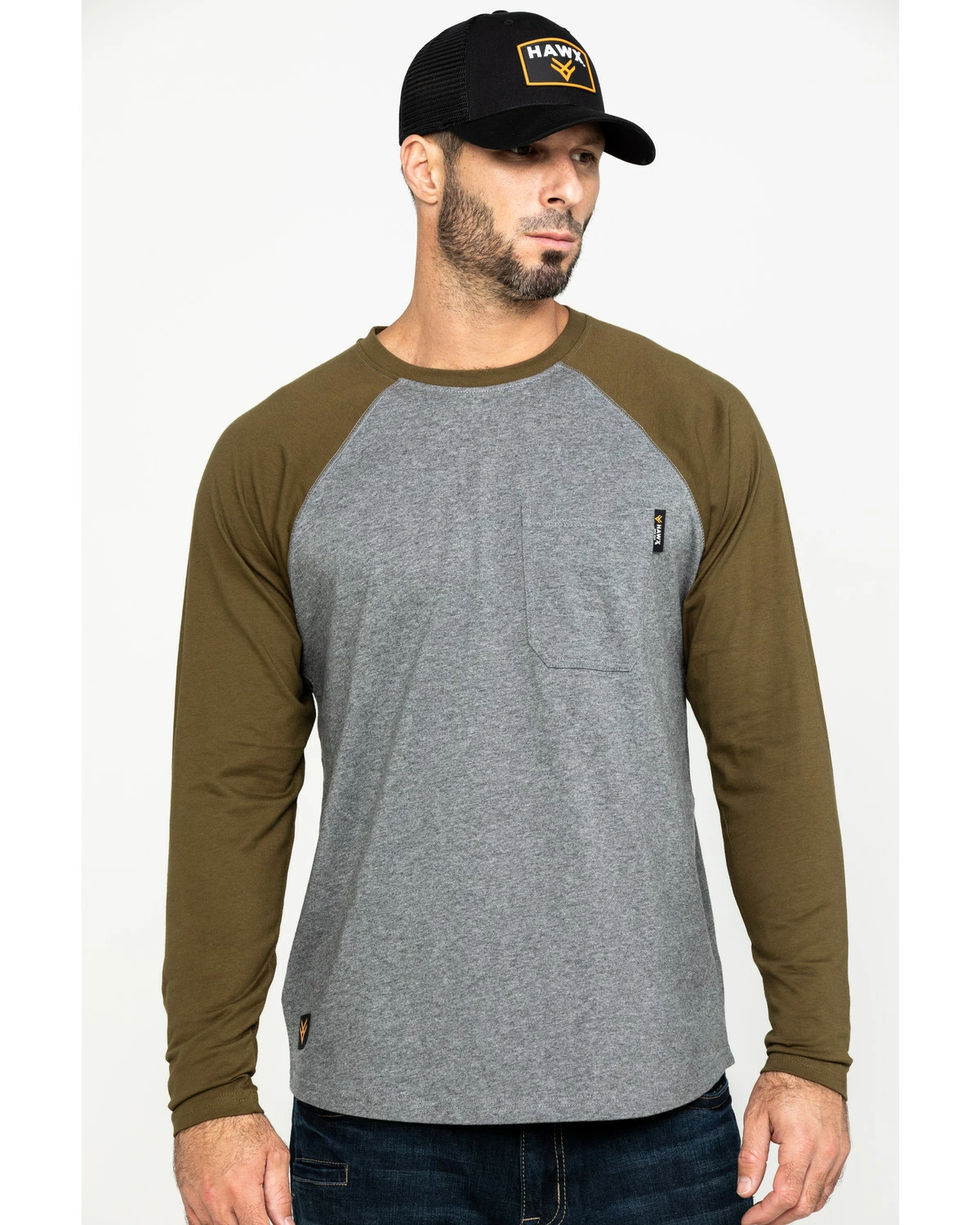 Hawx Men's Olive Baseball Raglan Crew Long Sleeve Work Shirt - Tall 9 Hawx Men's Olive Baseball Raglan Crew Long Sleeve Work Shirt - Tall - Image 7