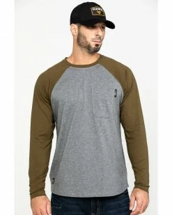 Hawx Men's Olive Baseball Raglan Crew Long Sleeve Work Shirt - TallÂ