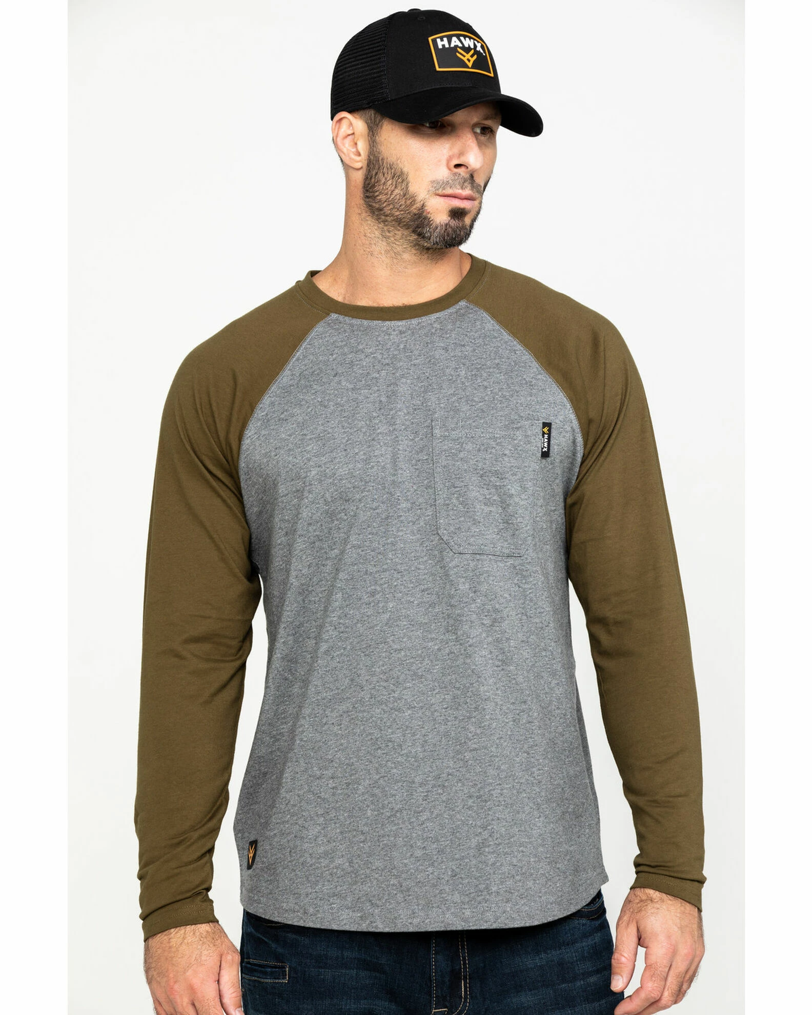 Hawx Men's Olive Baseball Raglan Crew Long Sleeve Work Shirt - Tall 3 Hawx Men's Olive Baseball Raglan Crew Long Sleeve Work Shirt - Tall