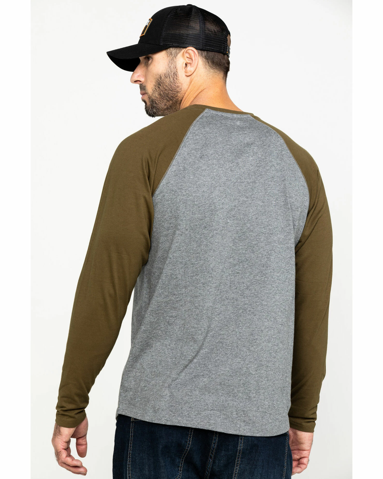Hawx Men's Olive Baseball Raglan Crew Long Sleeve Work Shirt - Tall 4 Hawx Men's Olive Baseball Raglan Crew Long Sleeve Work Shirt - Tall - Image 2
