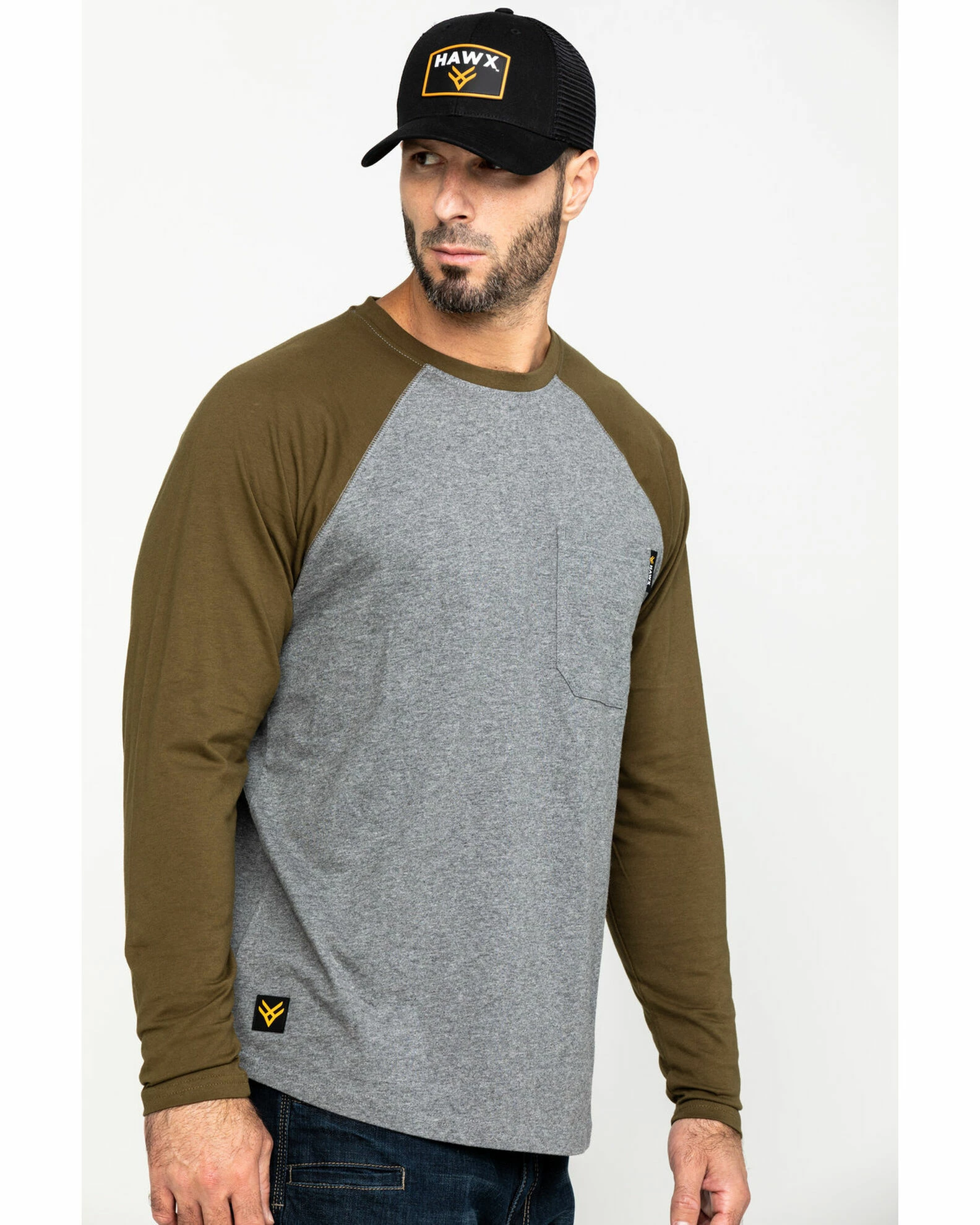 Hawx Men's Olive Baseball Raglan Crew Long Sleeve Work Shirt - Tall 5 Hawx Men's Olive Baseball Raglan Crew Long Sleeve Work Shirt - Tall - Image 3