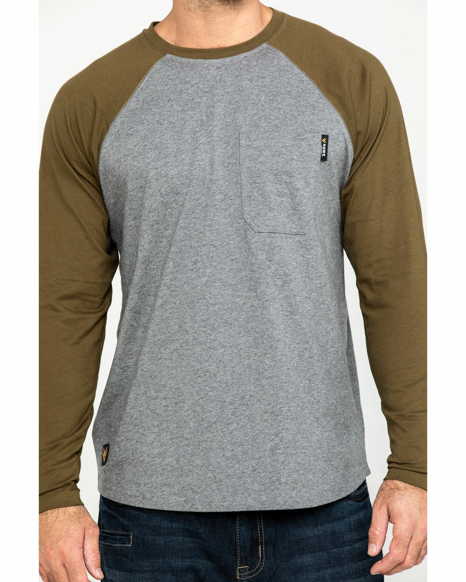 Hawx Men's Olive Baseball Raglan Crew Long Sleeve Work Shirt - Tall 6 Hawx Men's Olive Baseball Raglan Crew Long Sleeve Work Shirt - Tall - Image 4
