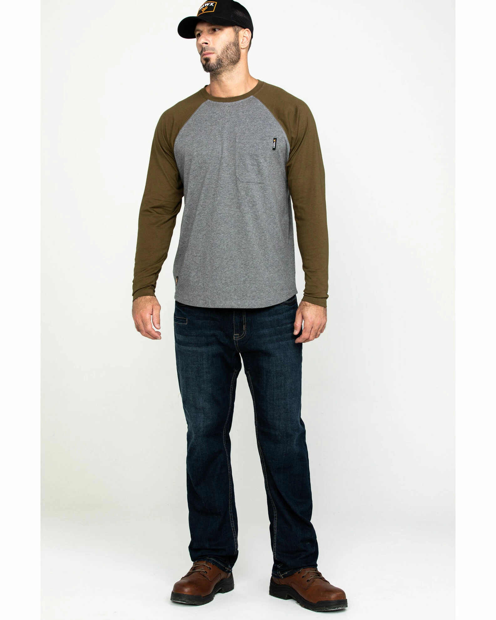 Hawx Men's Olive Baseball Raglan Crew Long Sleeve Work Shirt - Tall 8 Hawx Men's Olive Baseball Raglan Crew Long Sleeve Work Shirt - Tall - Image 6