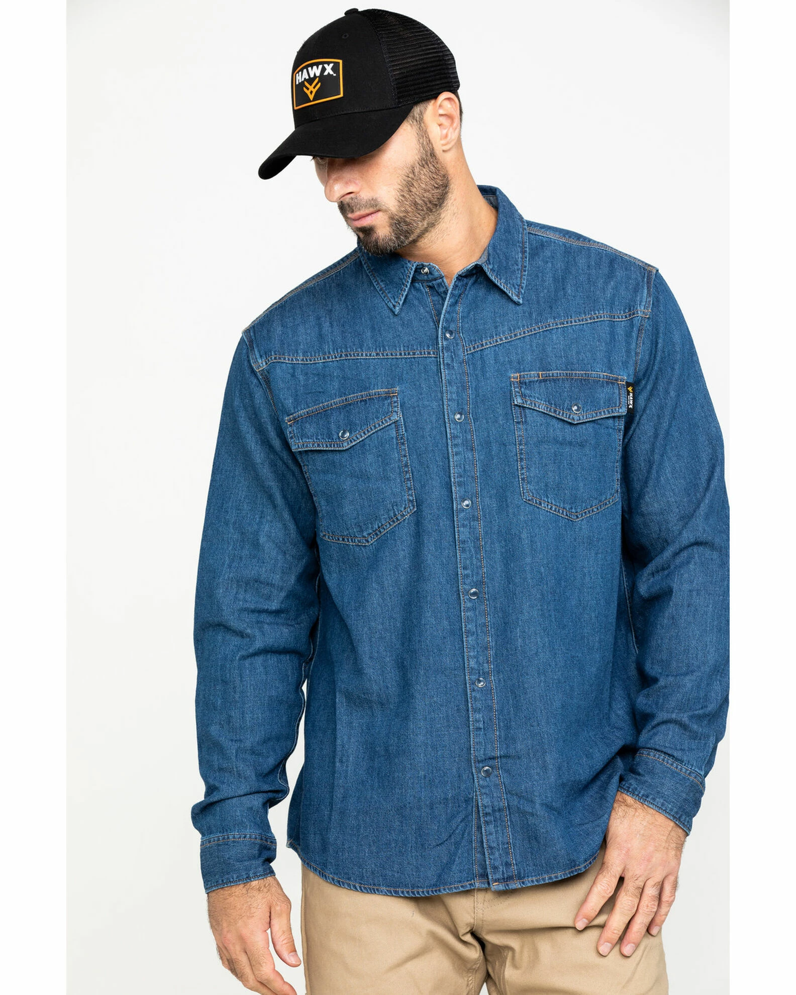Hawx Men's Stonewashed Denim Snap Long Sleeve Work Shirt Blue 3 Hawx Men's Stonewashed Denim Snap Long Sleeve Work Shirt Blue