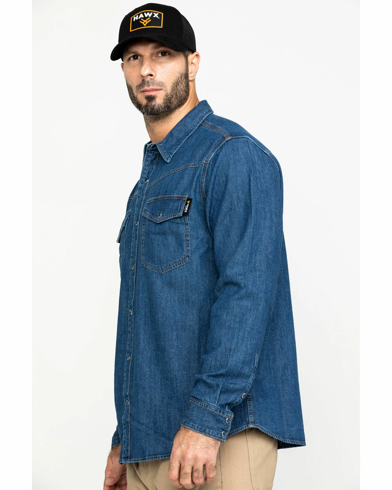 Hawx Men's Stonewashed Denim Snap Long Sleeve Work Shirt Blue 5 Hawx Men's Stonewashed Denim Snap Long Sleeve Work Shirt Blue - Image 3