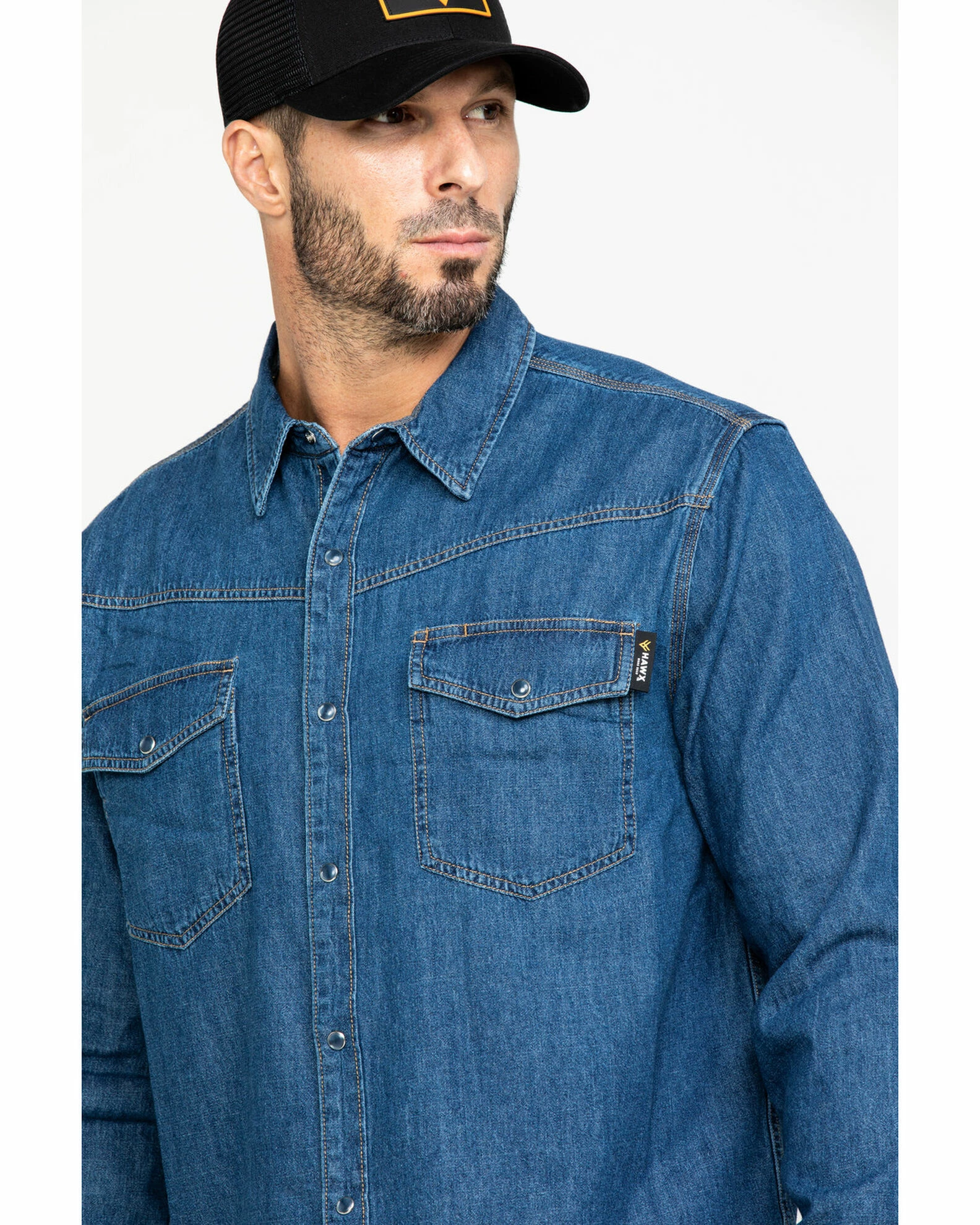Hawx Men's Stonewashed Denim Snap Long Sleeve Work Shirt Blue 6 Hawx Men's Stonewashed Denim Snap Long Sleeve Work Shirt Blue - Image 4