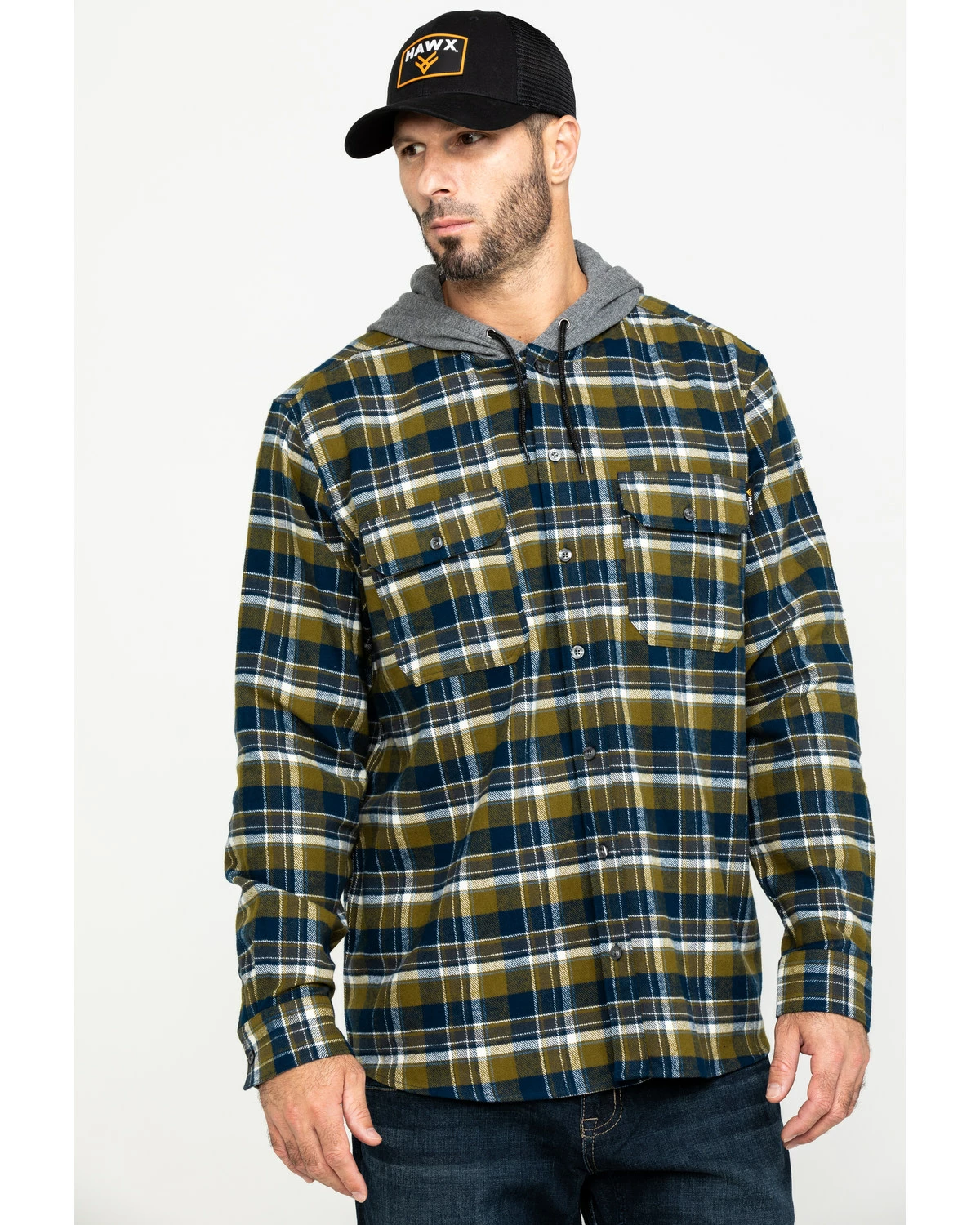 Hawx Men's Grey Plaid Hooded Flannel Work Shirt Jacket 9 Hawx Men's Grey Plaid Hooded Flannel Work Shirt Jacket - Image 7