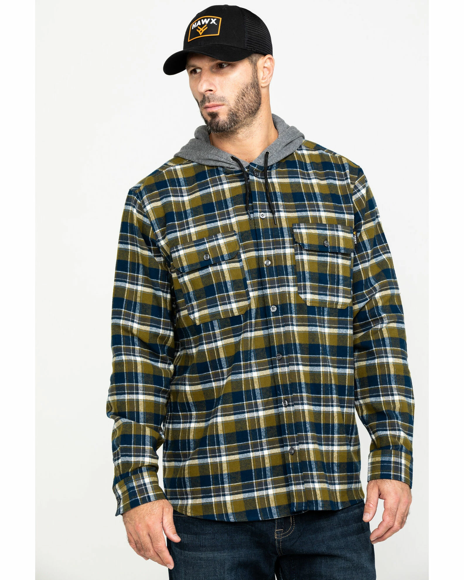Hawx Men's Grey Plaid Hooded Flannel Work Shirt Jacket 3 Hawx Men's Grey Plaid Hooded Flannel Work Shirt Jacket