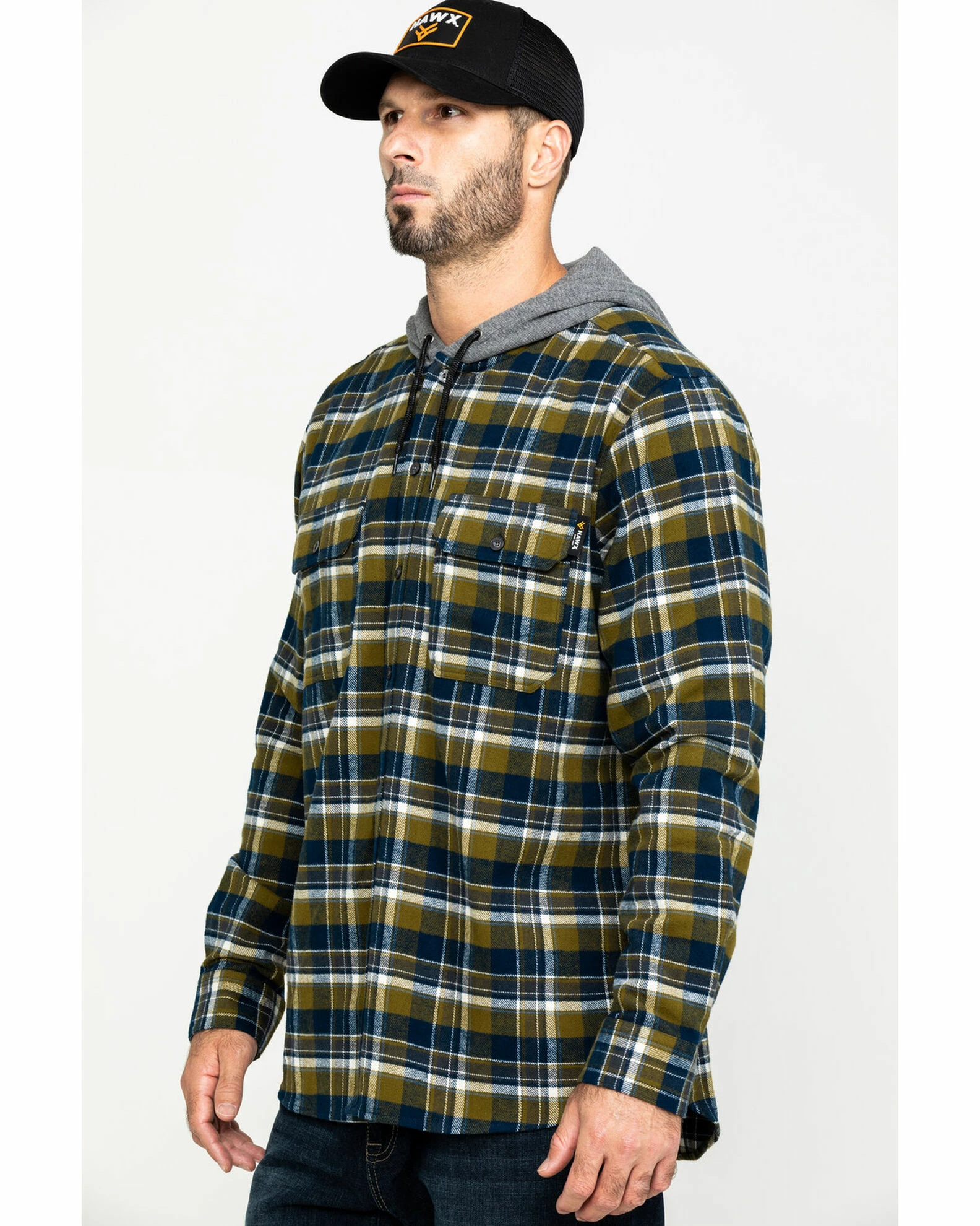 Hawx Men's Grey Plaid Hooded Flannel Work Shirt Jacket 5 Hawx Men's Grey Plaid Hooded Flannel Work Shirt Jacket - Image 3