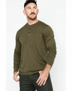 Hawx Men's Olive Pocket Henley Work Shirt - Big 