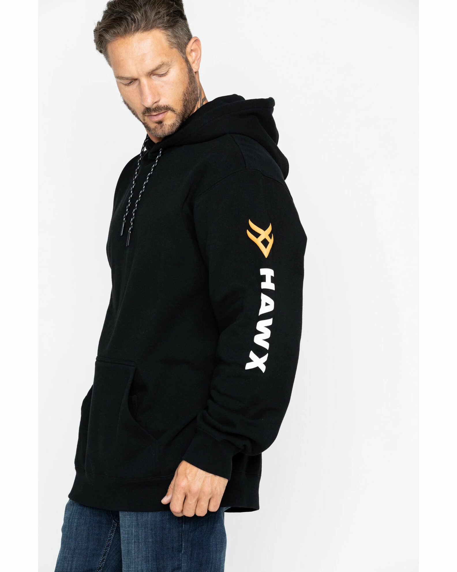 Hawx Men's Logo Sleeve Hooded Work Sweatshirt - Big Black 6 Hawx Men's Logo Sleeve Hooded Work Sweatshirt - Big Black - Image 4