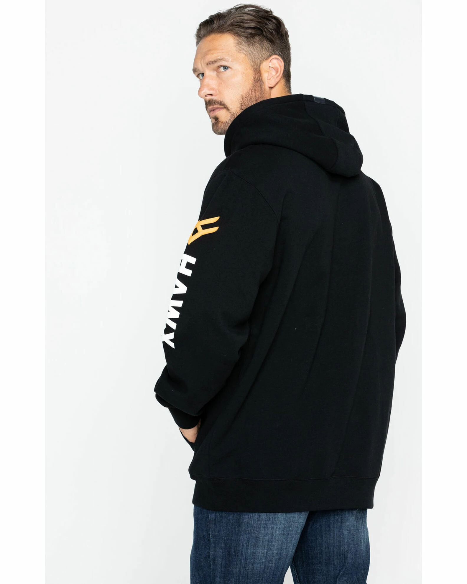 Hawx Men's Black Logo Sleeve Hooded Work Sweatshirt - Tall 4 Hawx Men's Black Logo Sleeve Hooded Work Sweatshirt - Tall - Image 2