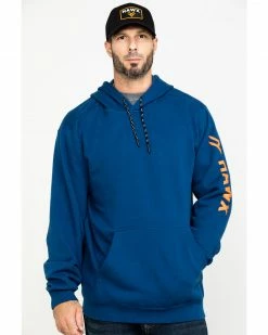 Hawx Men's Logo Sleeve Performance Fleece Hooded Work Sweatshirt Blue