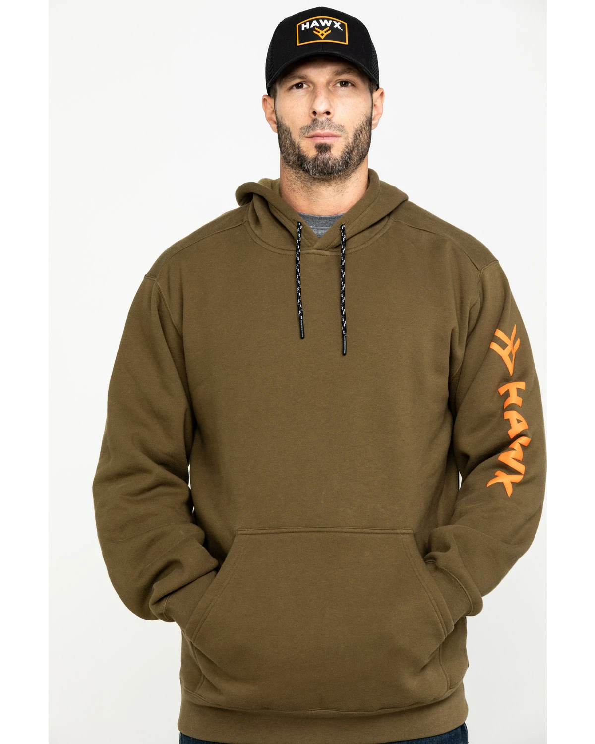 Hawx Men's Olive Logo Sleeve Performance Fleece Hooded Work Sweatshirt 9 Hawx Men's Olive Logo Sleeve Performance Fleece Hooded Work Sweatshirt - Image 7