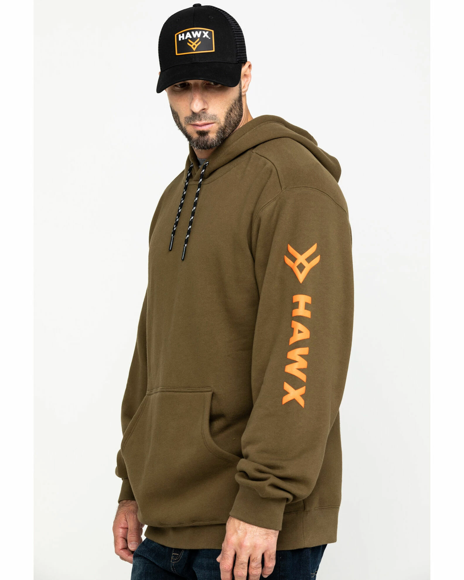 Hawx Men's Olive Logo Sleeve Performance Fleece Hooded Work Sweatshirt 5 Hawx Men's Olive Logo Sleeve Performance Fleece Hooded Work Sweatshirt - Image 3