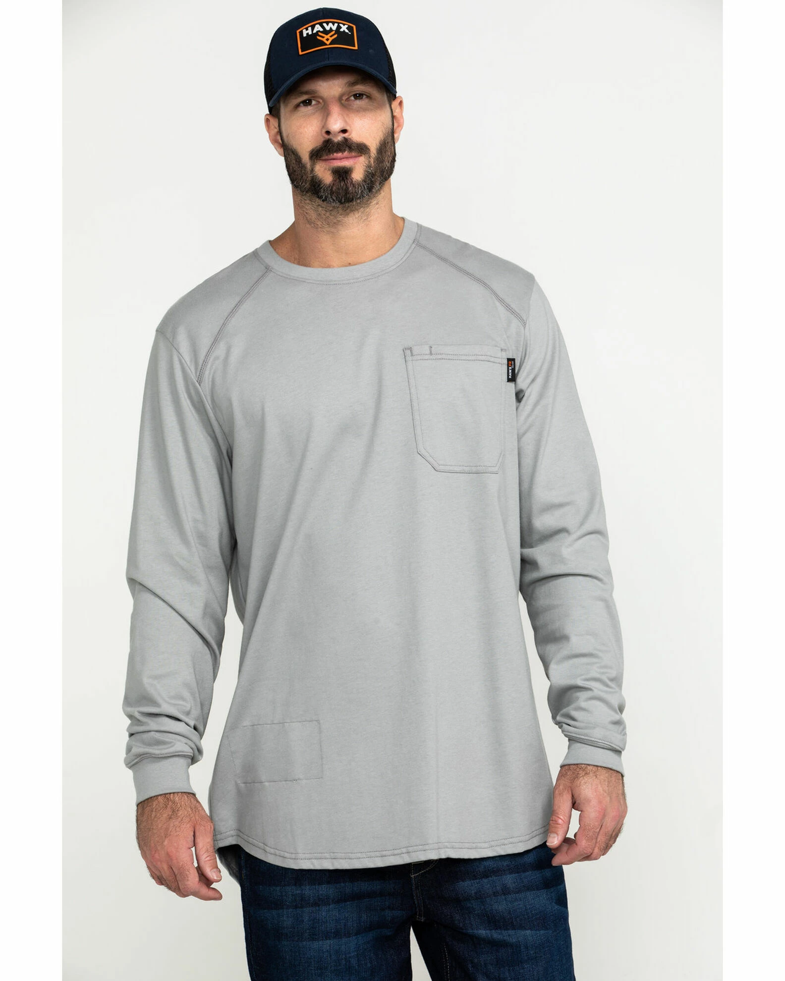 Hawx Men's Grey FR Pocket Long Sleeve Work T-Shirt Silver 3 Hawx Men's Grey FR Pocket Long Sleeve Work T-Shirt Silver