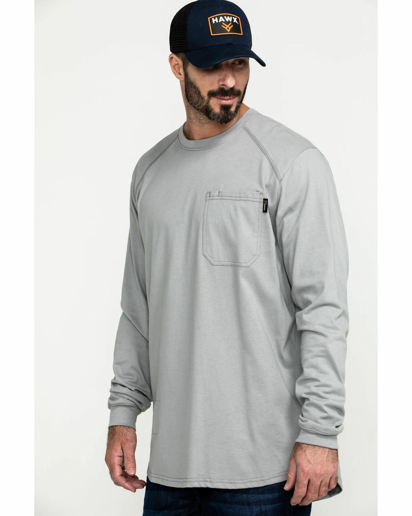 Hawx Men's Grey FR Pocket Long Sleeve Work T-Shirt Silver 5 Hawx Men's Grey FR Pocket Long Sleeve Work T-Shirt Silver - Image 3