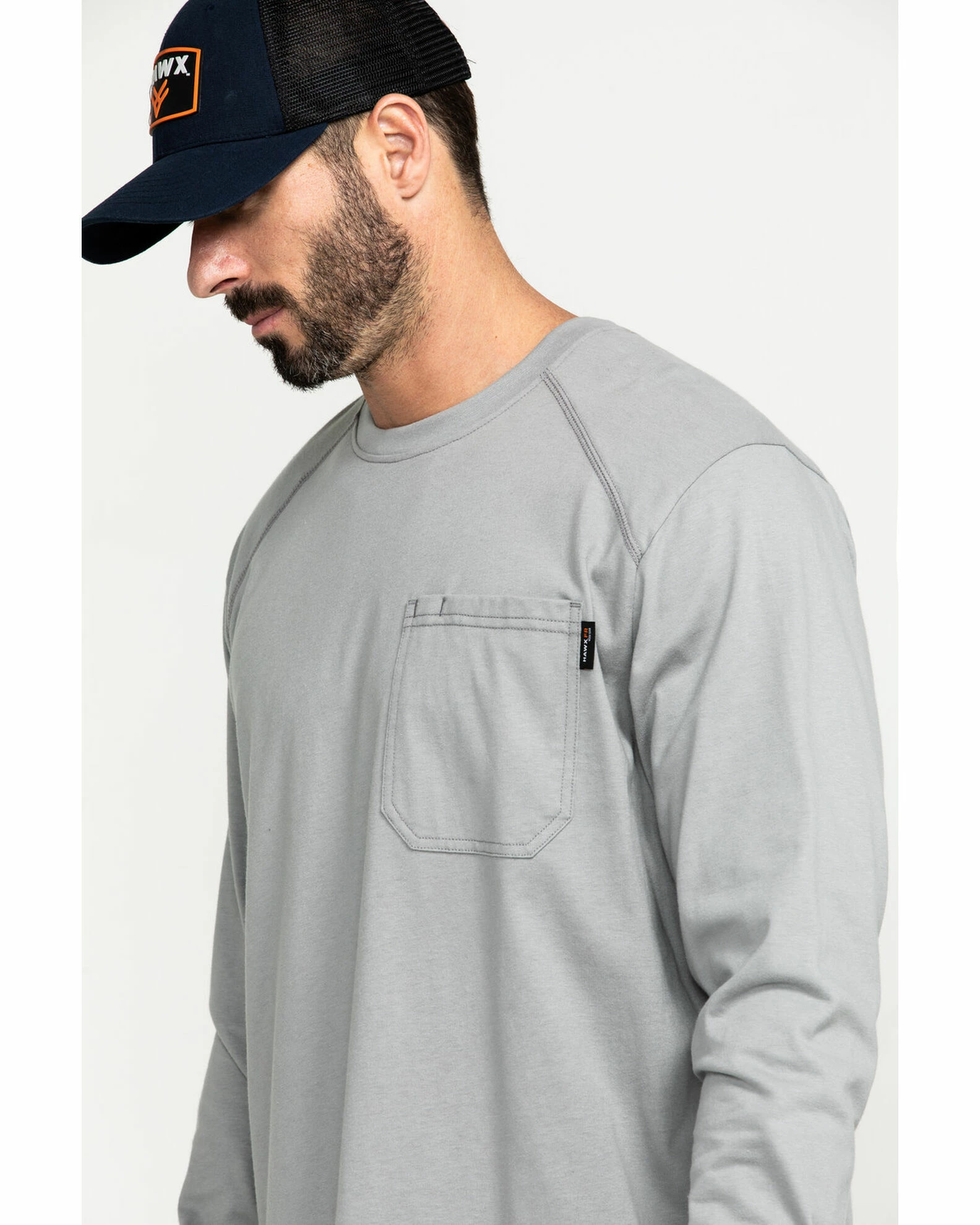 Hawx Men's Grey FR Pocket Long Sleeve Work T-Shirt Silver 7 Hawx Men's Grey FR Pocket Long Sleeve Work T-Shirt Silver - Image 5
