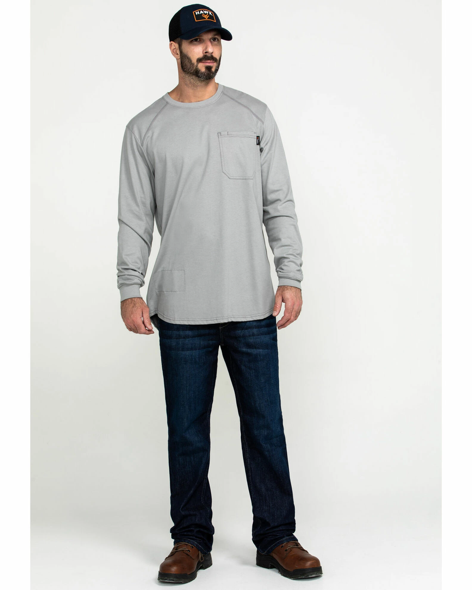 Hawx Men's Grey FR Pocket Long Sleeve Work T-Shirt Silver 8 Hawx Men's Grey FR Pocket Long Sleeve Work T-Shirt Silver - Image 6