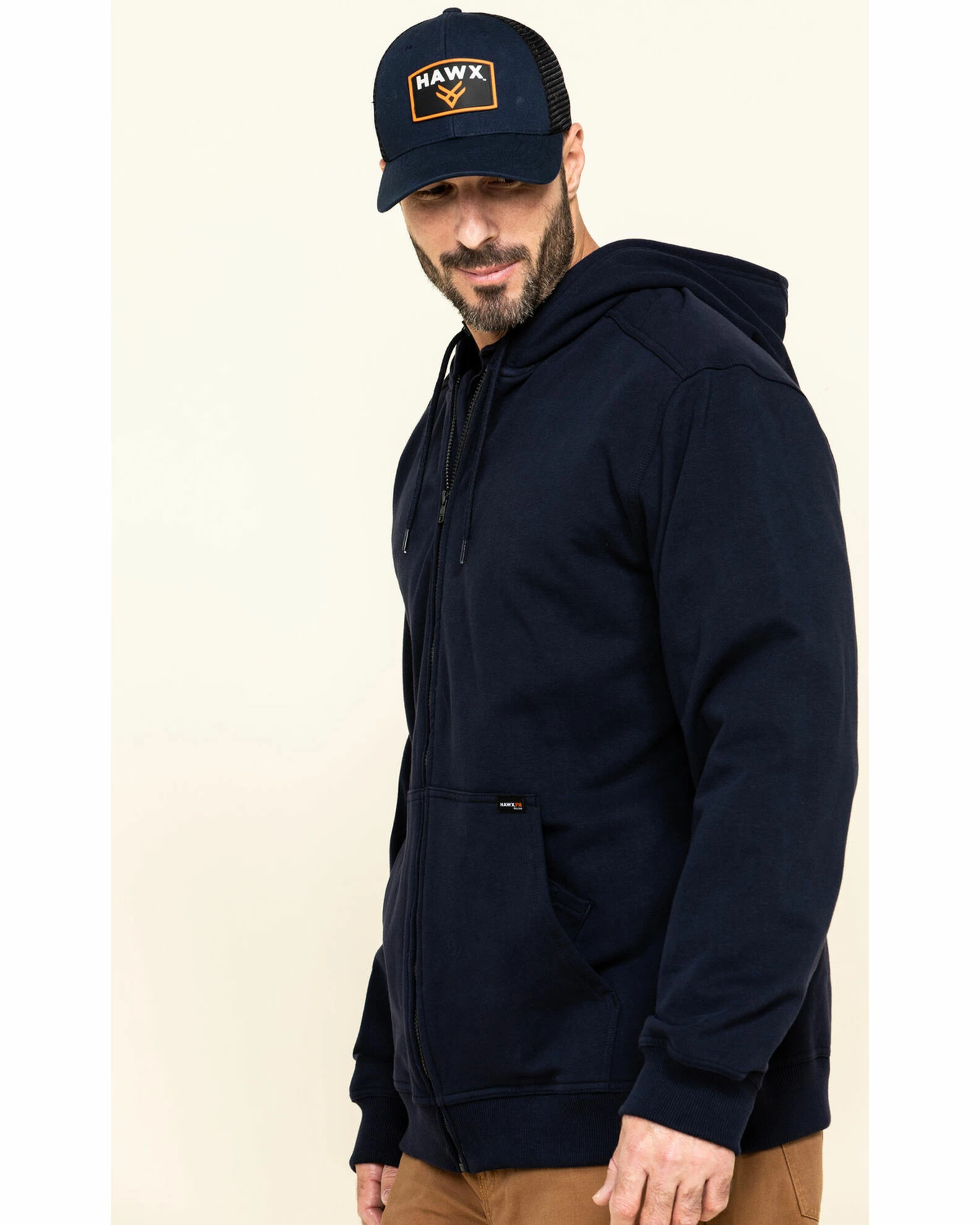 Hawx Men's FR Zip Up Fleece Work Hoodie - Tall Navy 5 Hawx Men's FR Zip Up Fleece Work Hoodie - Tall Navy - Image 3