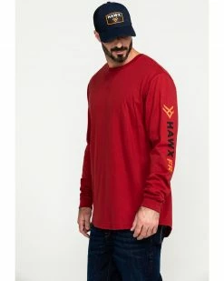 Hawx Men's Red FR Logo Long Sleeve Work T-Shirt - Tall  -Hawx Shop 2000284584 600 P3