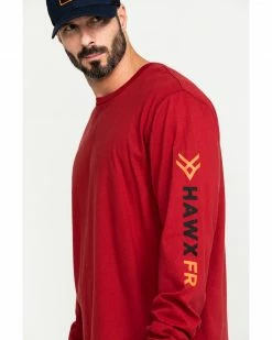 Hawx Men's Red FR Logo Long Sleeve Work T-Shirt - Tall  -Hawx Shop 2000284584 600 P5