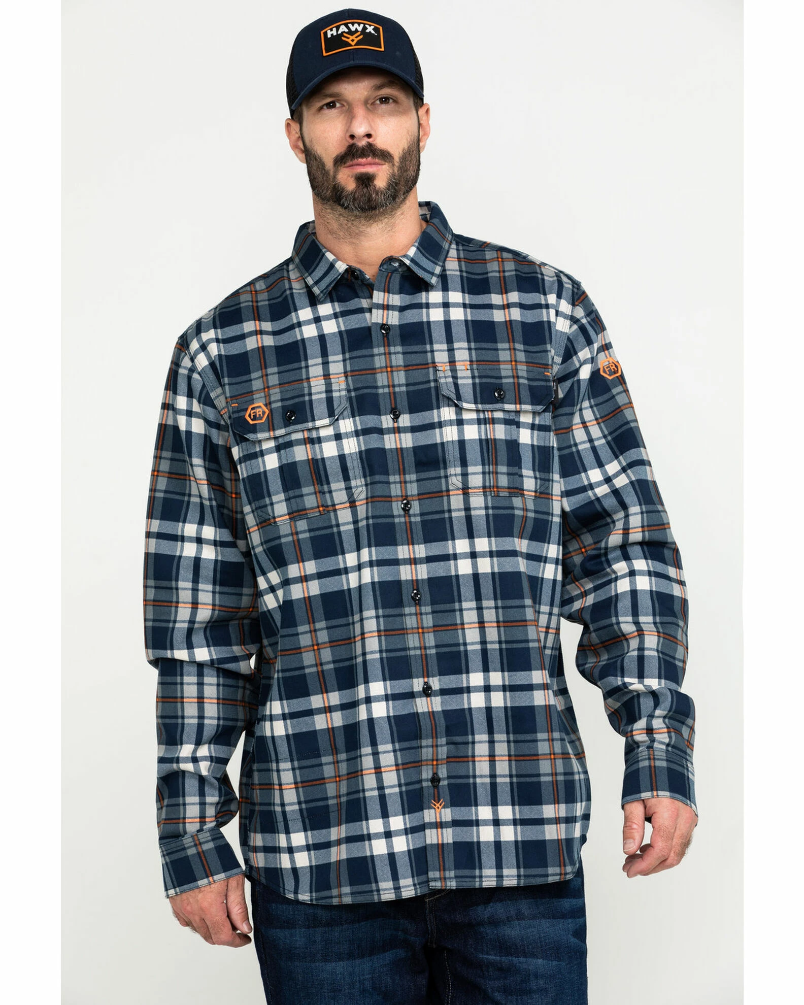 Hawx Men's Blue FR Plaid Long Sleeve Woven Work Shirt 3 Hawx Men's Blue FR Plaid Long Sleeve Woven Work Shirt