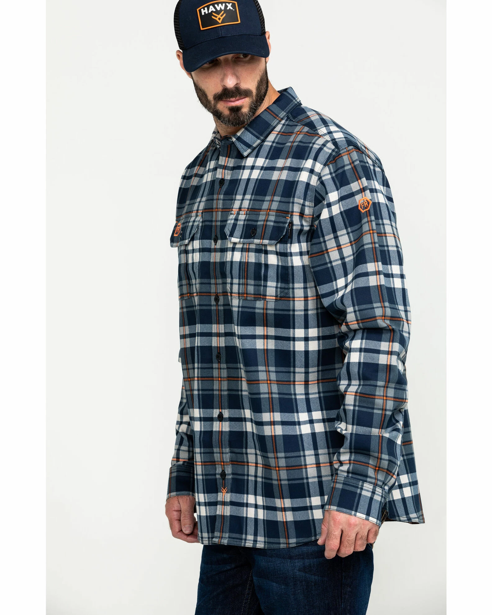 Hawx Men's FR Plaid Long Sleeve Woven Work Shirt - Tall Blue 5 Hawx Men's FR Plaid Long Sleeve Woven Work Shirt - Tall Blue - Image 3